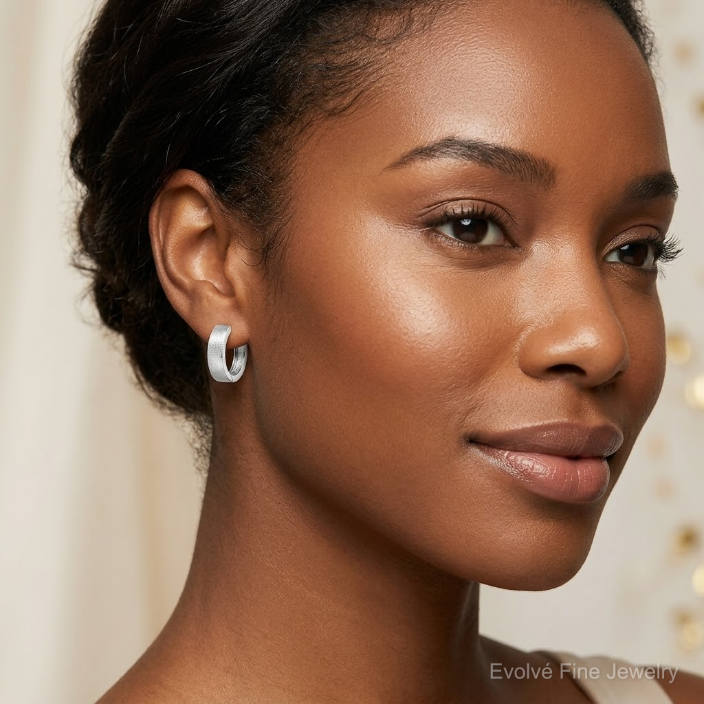 Leslie's SS RH-plated Radiant Essence Textured Huggie Hoop Earrings - Model Shot