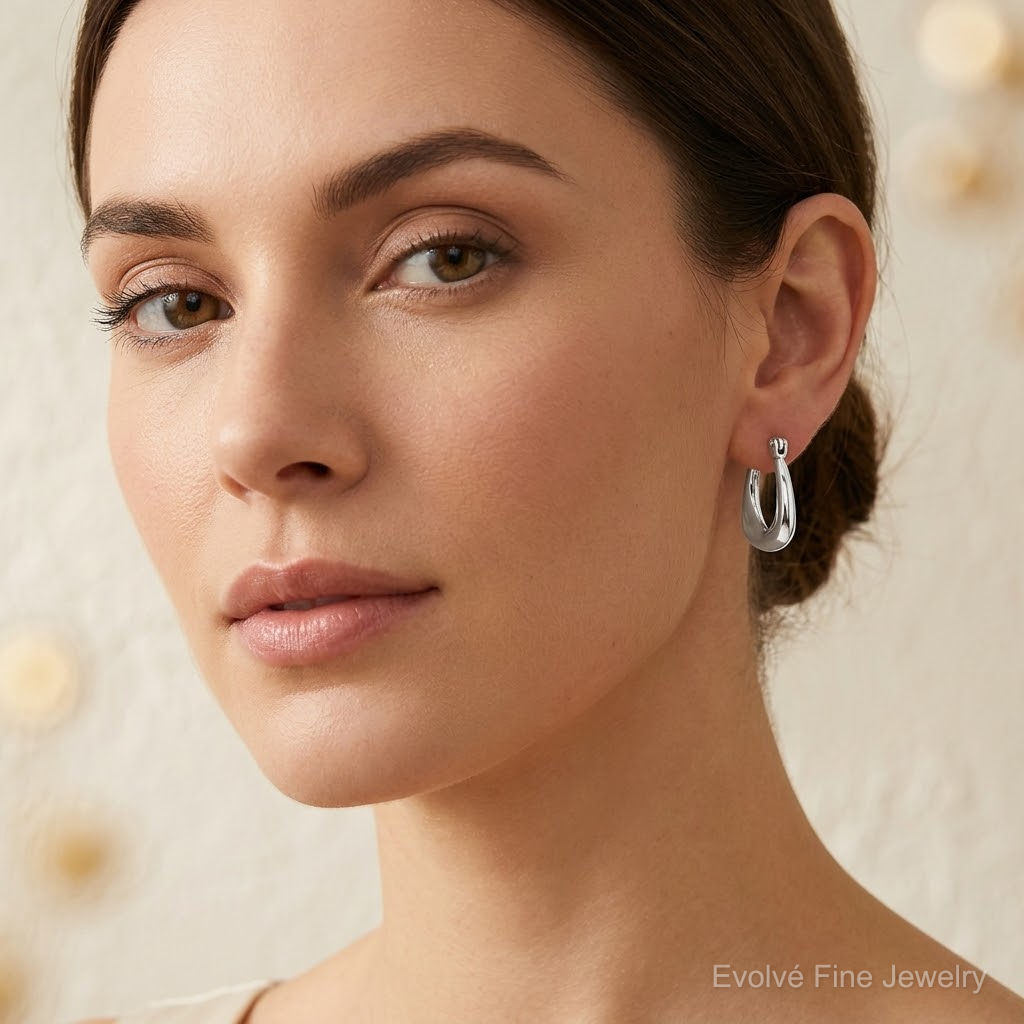 Leslie's Sterling Silver Rhodium-plated Huggie Earrings - Model Shot