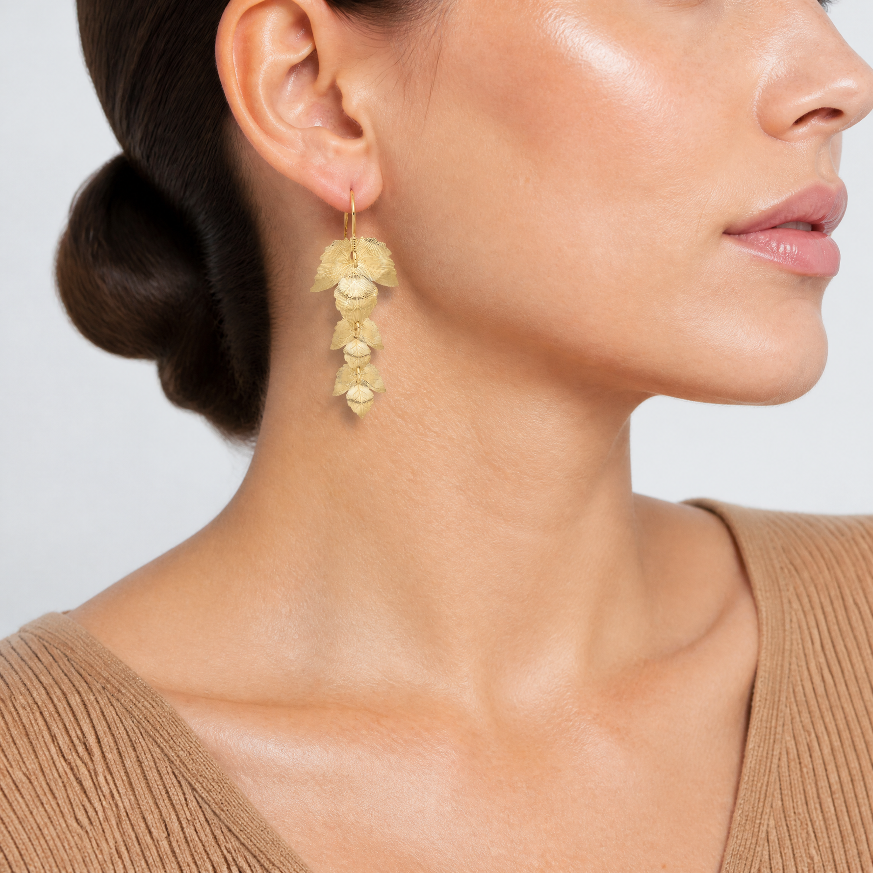 Leslie's Sterling Silver Gold-plated Etched Leaves Dangle Earrings - Model Shot
