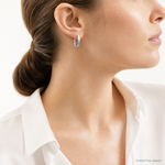 Leslie's Sterling Silver Rhodium-plated Brushed J-Hoop Post Earrings - Model Shot