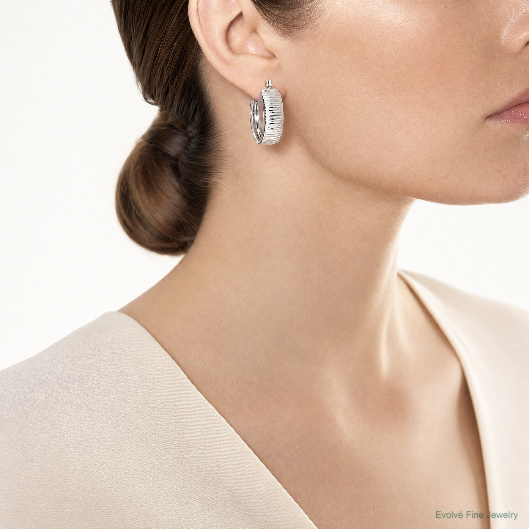 Leslie's Sterling Silver Rhodium-plated and D/C Hoop Earrings - Model Shot