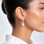 Leslie's SS RH-plat Polish/Brushed Teardrop Huggie Hoop Earrings - Model Shot