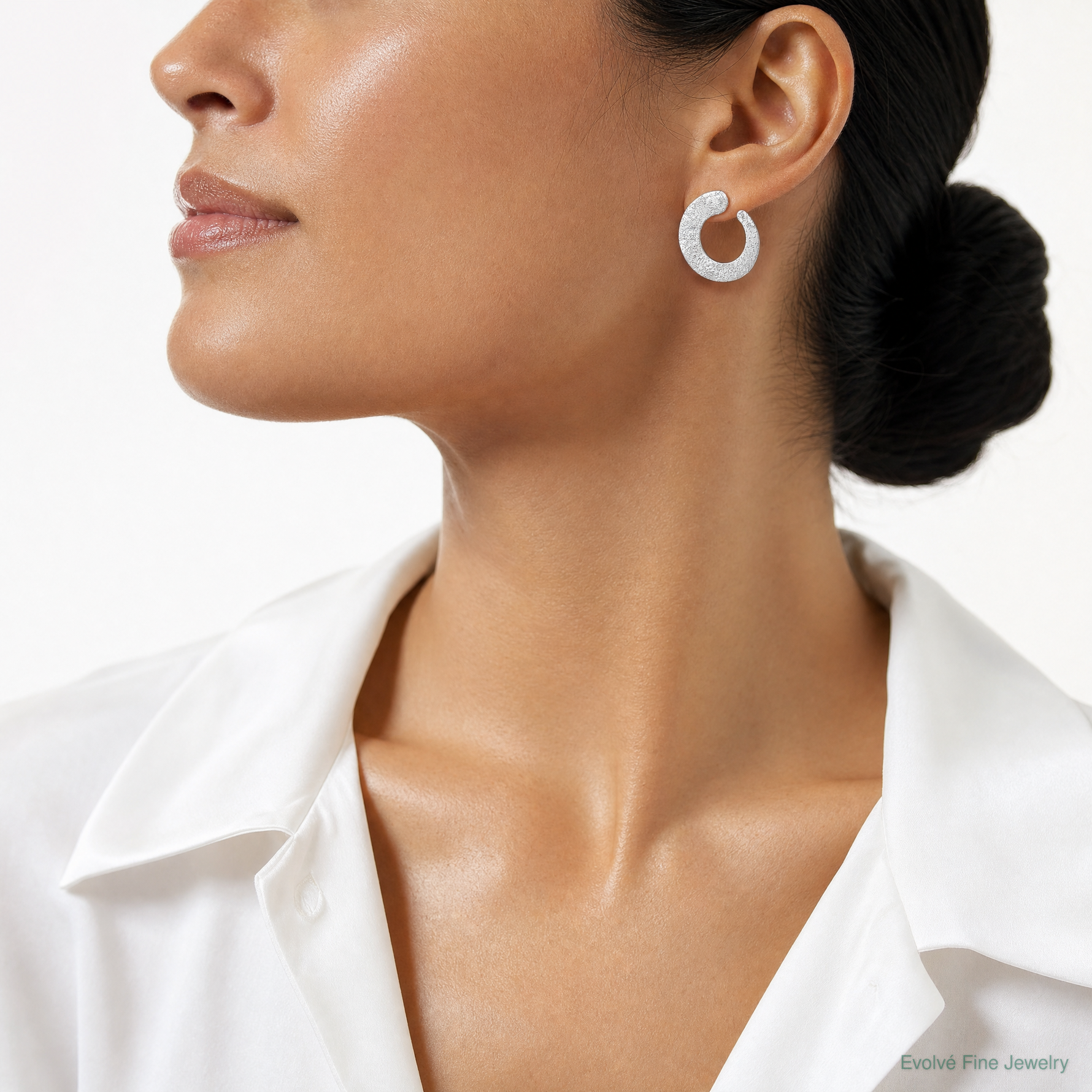 Leslie's SS RH-plt Radiant Essence Textured Tapered Circle Post Earrings - Model Shot