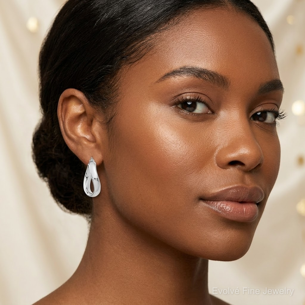 Leslie's Sterling Silver RH-plated Polished Twisted Hoop Earrings - Model Shot