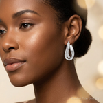 Leslie's Sterling Silver RH-plated Polished / Textured Fancy Hoop Earrings - Model Shot