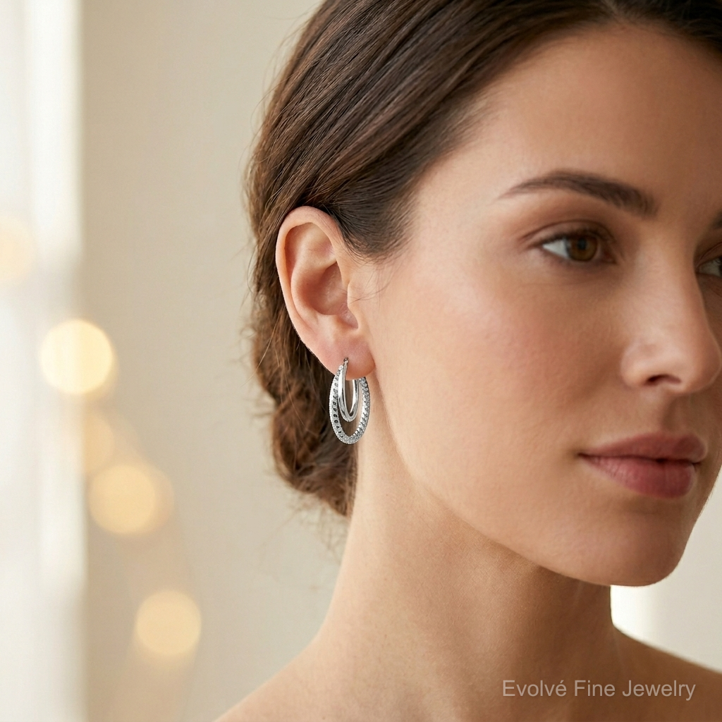 Leslie's Sterling Silver RH-plated Polished D/C Oval Hoop Earrings - Model Shot