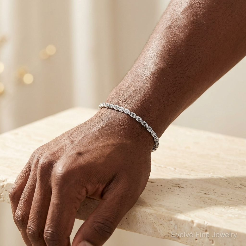 Leslie's Sterling Silver Rhodium-plated Polished Fancy Rope Bracelet - Model Shot