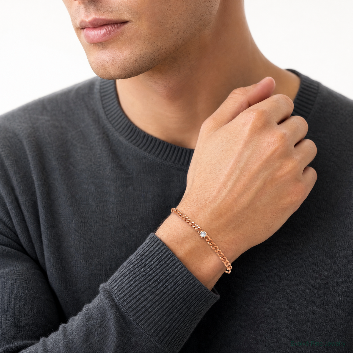 Leslie's Sterling Silver Rose-tone Polished CZ Bolo Bracelet - Model Shot