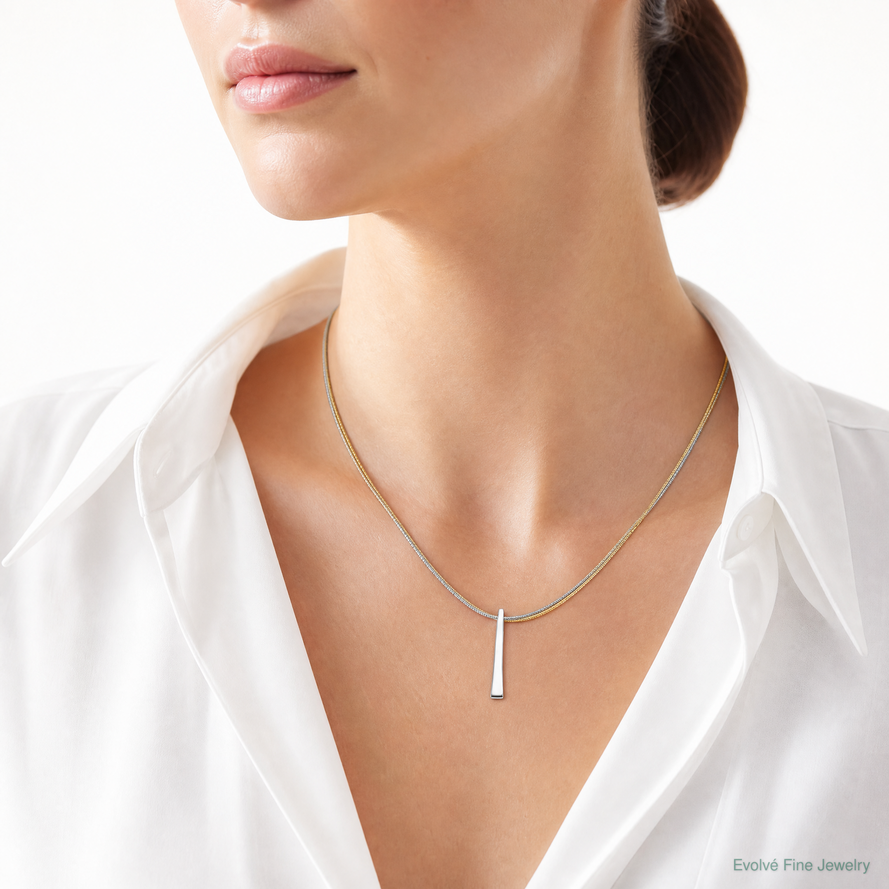 Leslie's SS RH/Gold-plated 2-Wire Tapered Bar w/ 2in Ext. Necklace - Model Shot