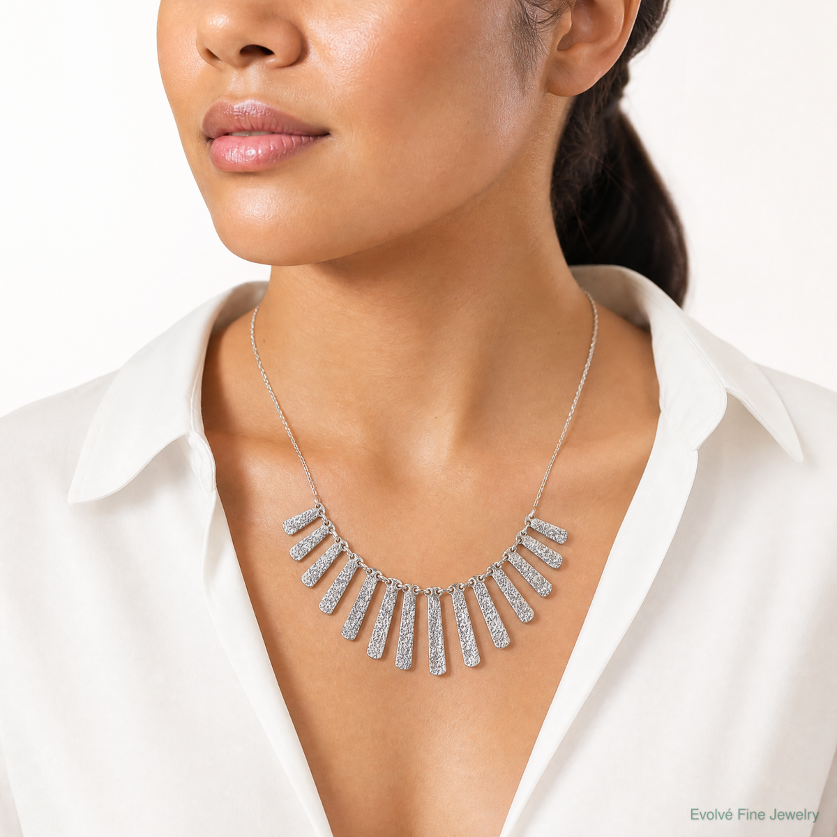 Leslie's SS Radiant Essence Pol/Textured Bars w/ 2in Ext. Necklace - Model Shot