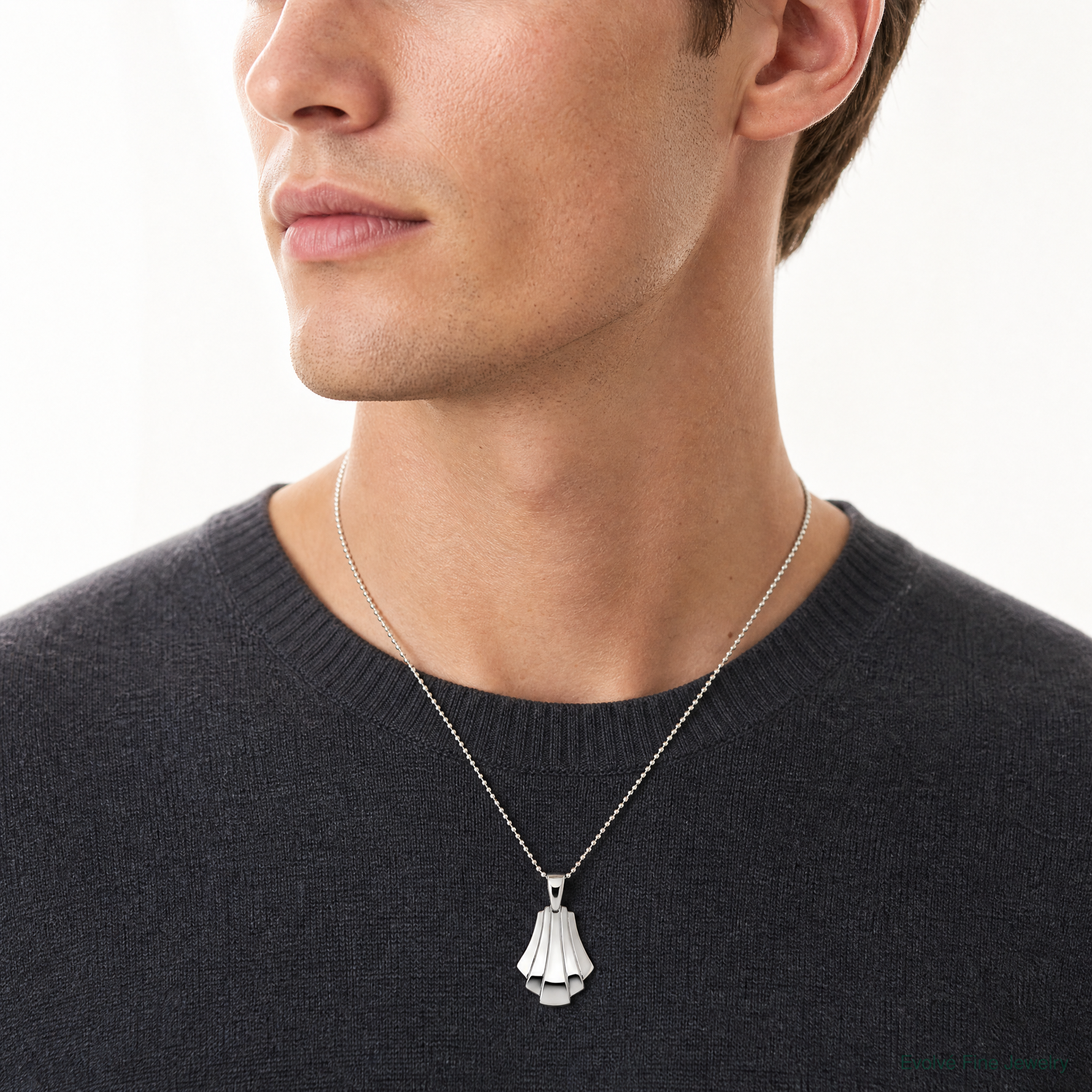 Leslie's Sterling Silver Rh-Plat Polished Fancy Pendant on Beaded Necklace - Model Shot