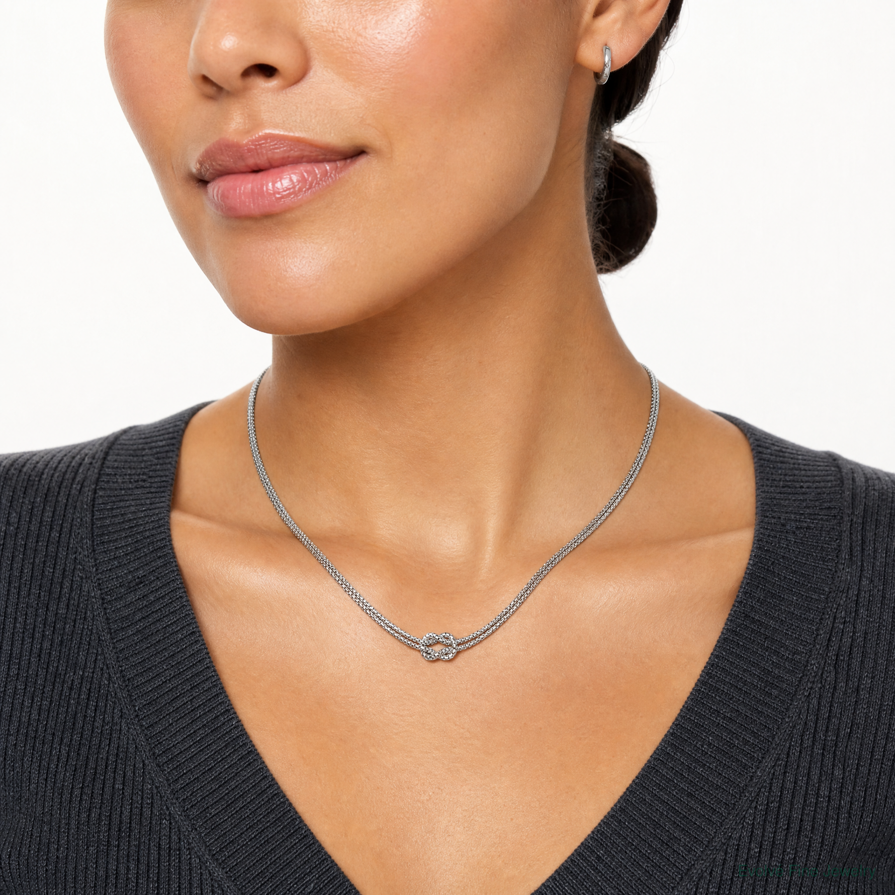Leslie's Sterling Silver RH-plat Pol. 2-Strand Knot w/2in ext. Necklace - Model Shot