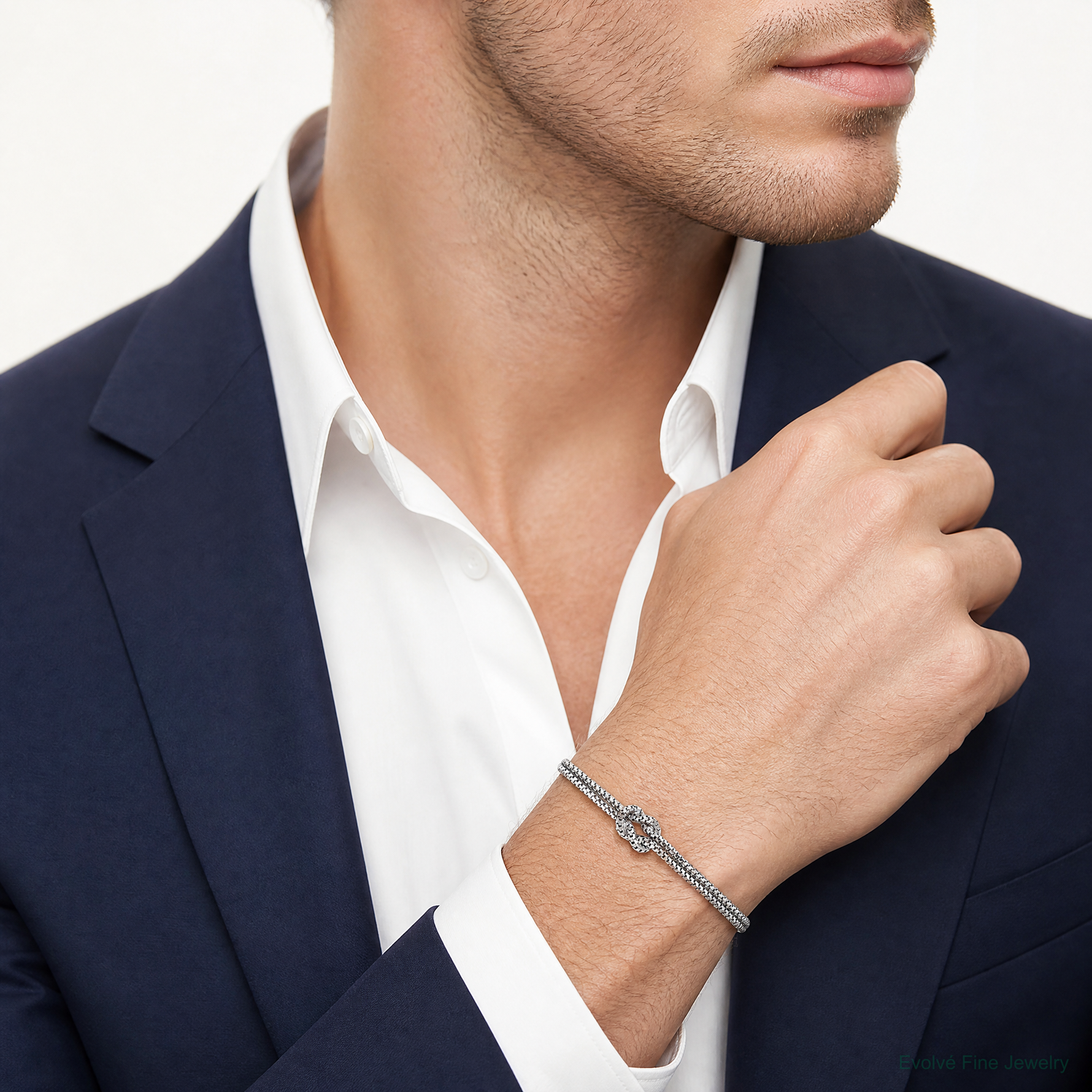 Leslie's Sterling Silver RH-plt Pol. 2-Strand Knot w/1in ext. Bracelet - Model Shot