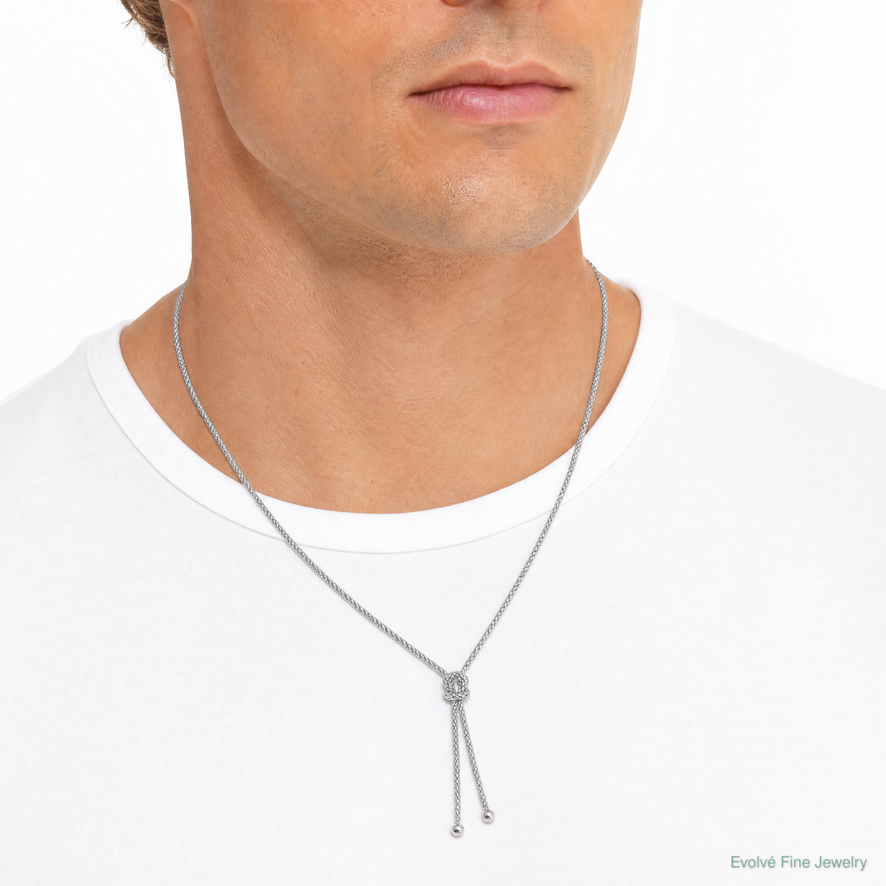 Leslie's Sterling Silver RH-plated Pol. w/Knot Drop w/2in ext. Necklace - Model Shot