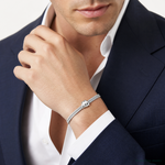 Leslie's SS Rh-plt Polished/Textured 2 Strand Wrapped Knot w/1in ext. Brace - Model Shot