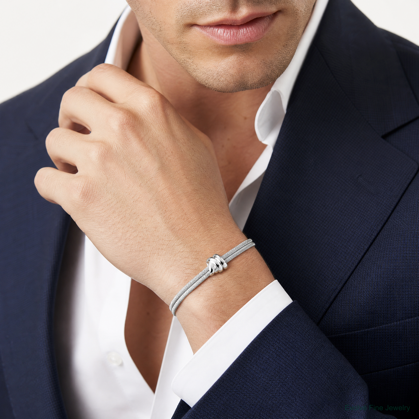 Leslie's SS Rh-plt Polished/Textured 2 Strand Wrapped Knot w/1in ext. Brace - Model Shot