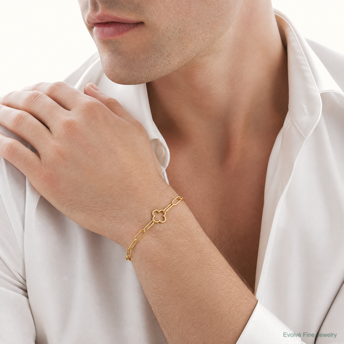 Leslie's Sterling Silver Gold-plated Clover Fancy Link w/1in ext. Bracelet - Model Shot