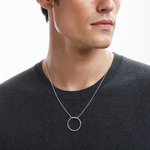 Leslie's Sterling Silver RH-pl Polished/Textured Circle Pendant w/2in ext. - Model Shot