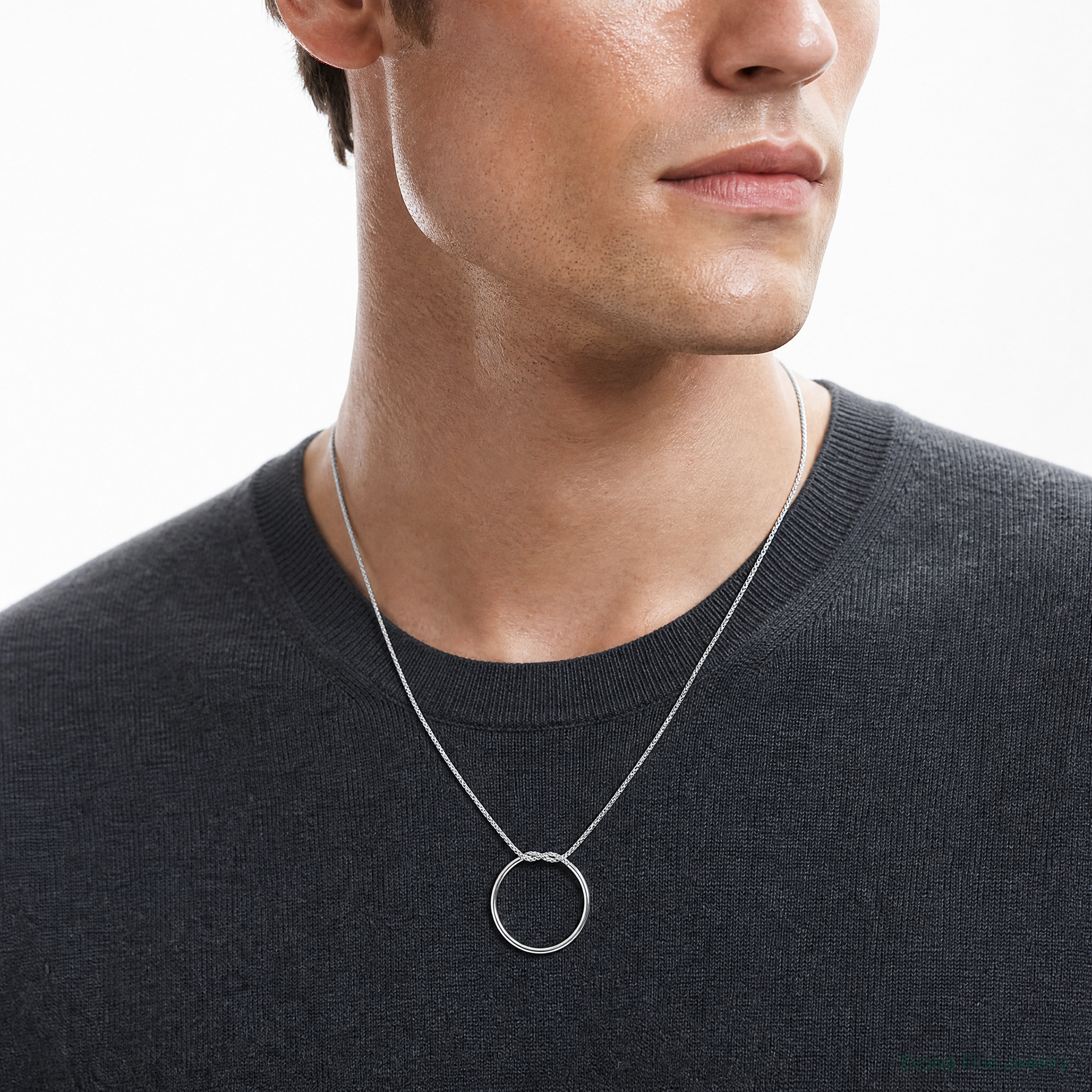 Leslie's Sterling Silver RH-pl Polished/Textured Circle Pendant w/2in ext. - Model Shot