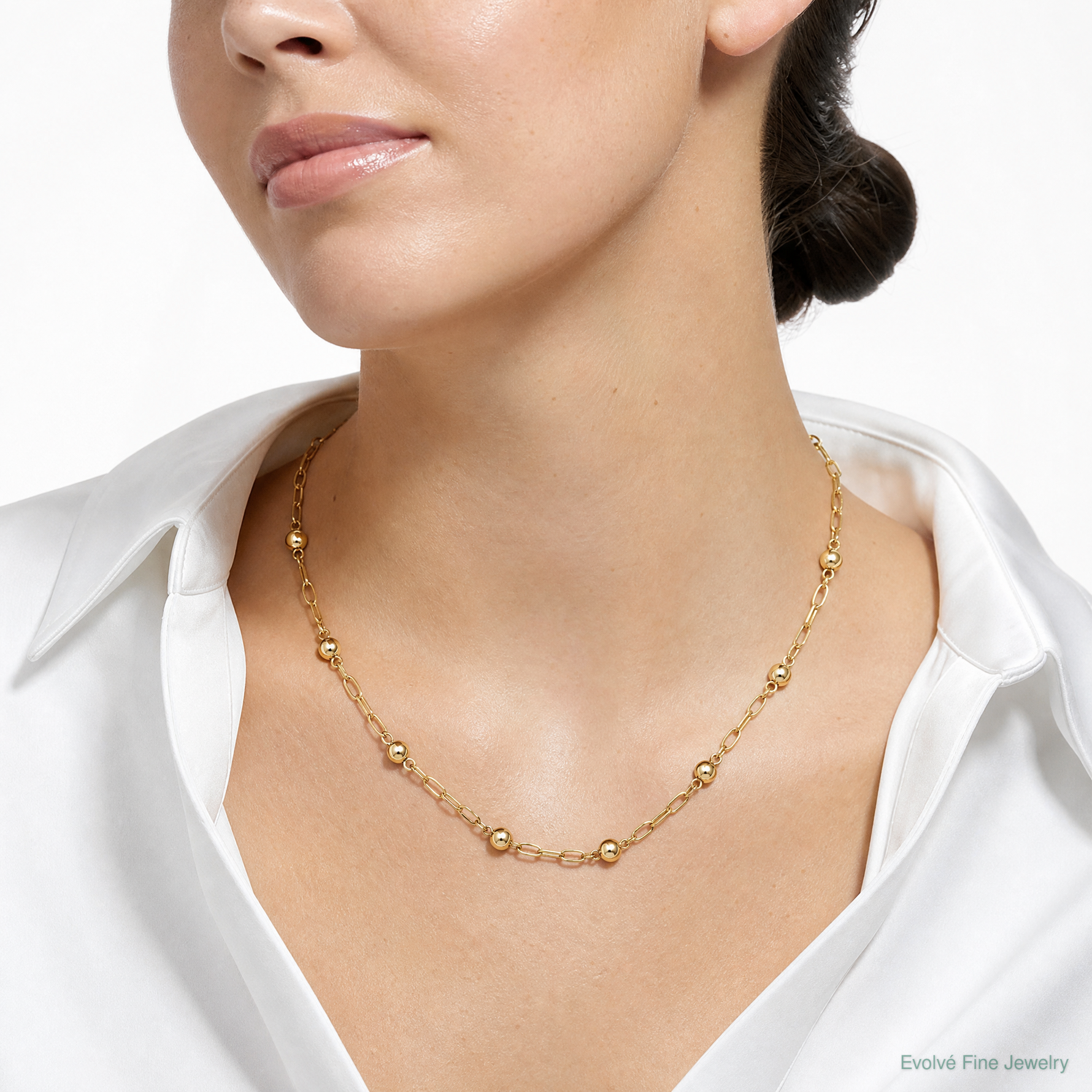 Leslie's Sterling Silver Gold-tone pol. Beaded Link w/2in ext. Necklace - Model Shot