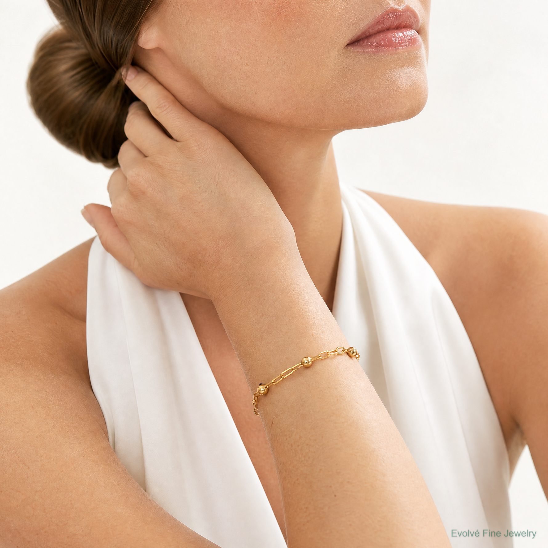 Leslie's Sterling Silver Gold-tone pol. Beaded Link w/1in ext. Bracelet - Model Shot
