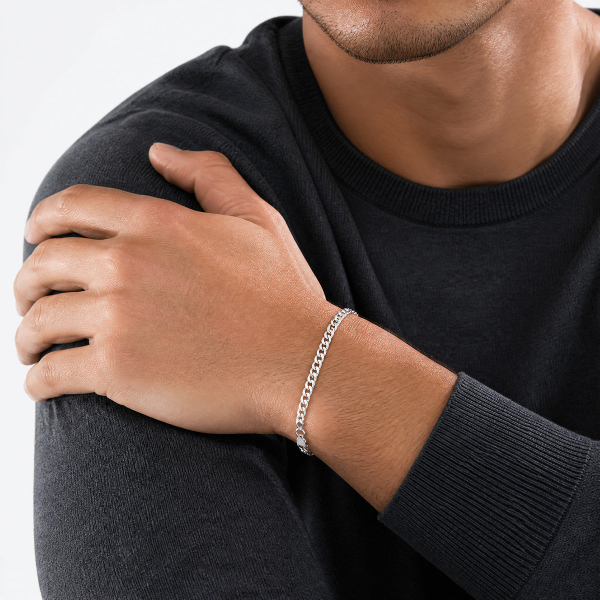 Sterling Silver 5.3mm Semi-solid Flat Curb Chain - Model Shot