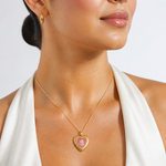 SS Gold-plated Brushed / Polished Pink Angel Resin Cameo 20mm Heart Locket - Model Shot