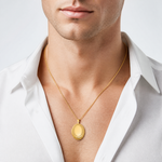 SS Gold-plated Brushed And Polished Greek Key 19mm Oval Locket - Model Shot
