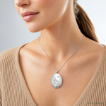 Sterling Silver Rhodium-plated & Diamond Footprints 34mm Oval Locket - Model Shot