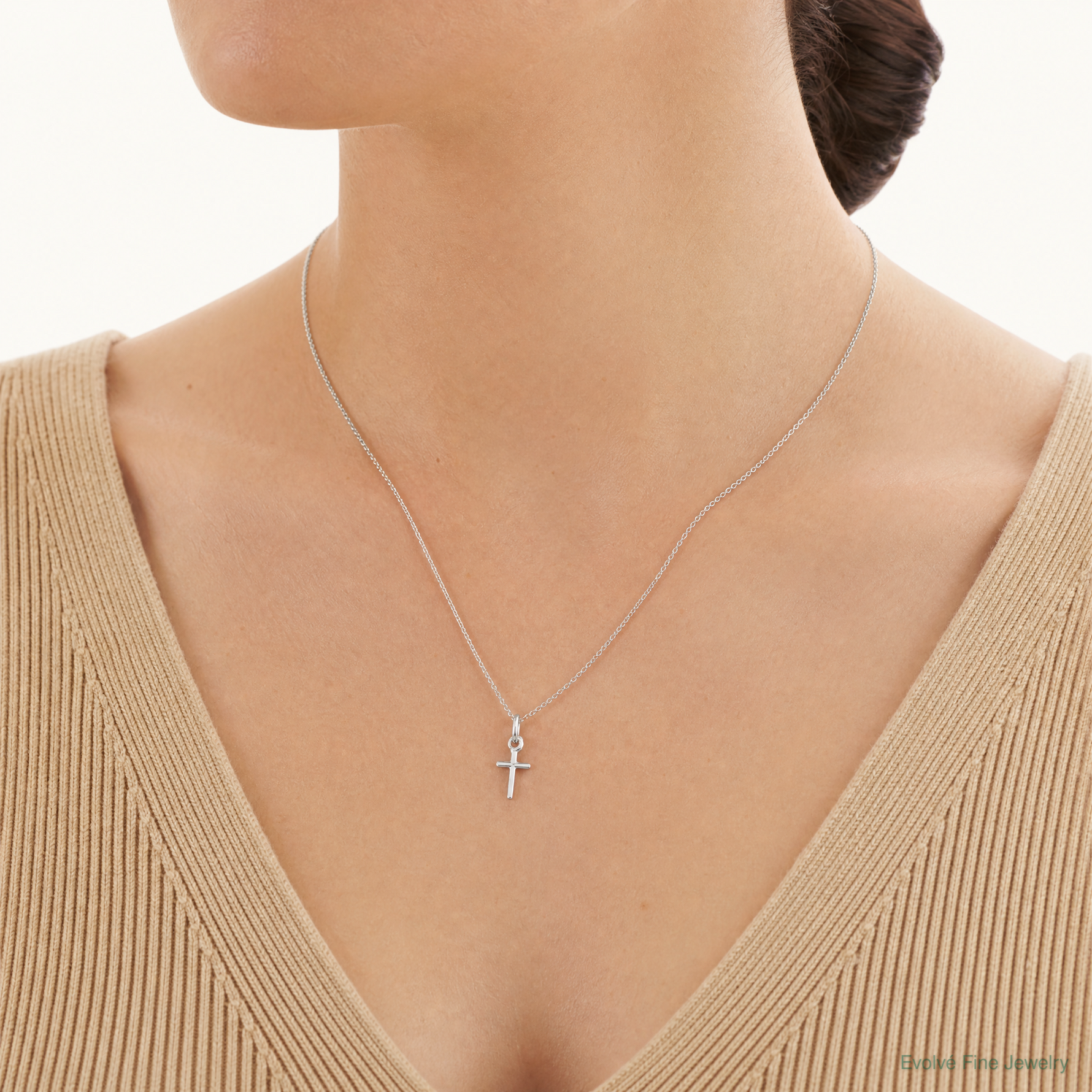 Sterling Silver Rhodium-plated Cross Charm - Model Shot