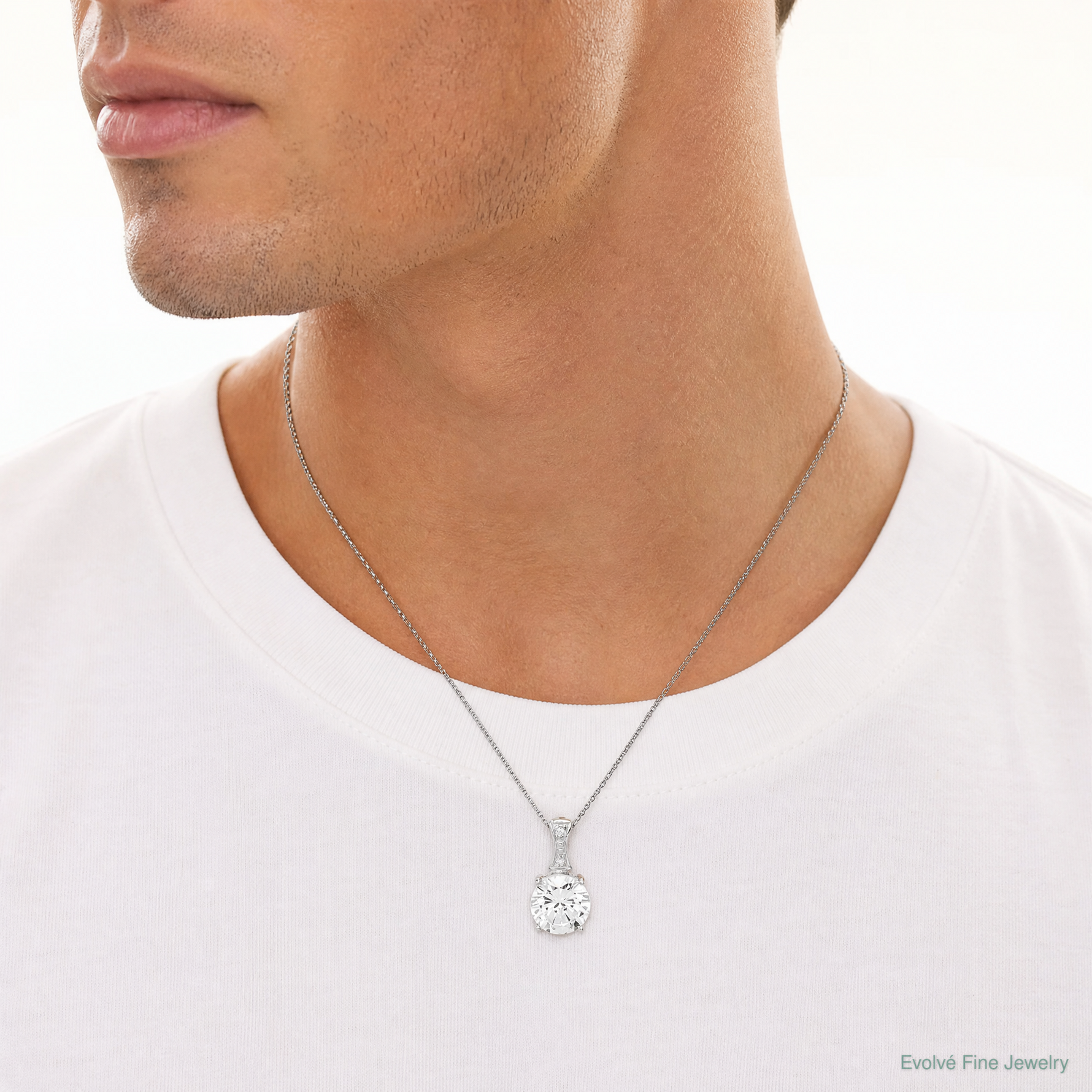 Sterling Silver Rhodium-plated CZ Pendant - Model Shot