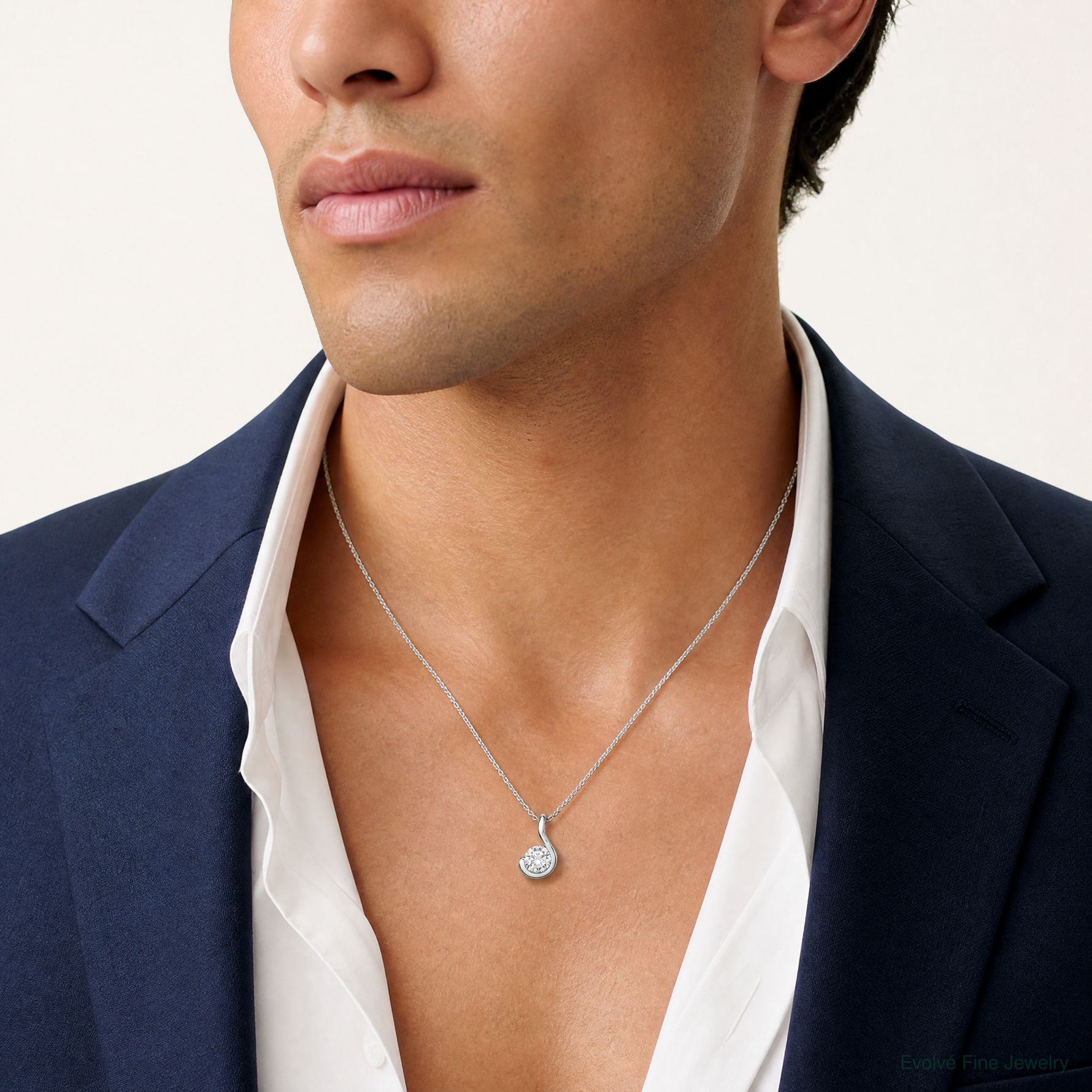 Sterling Silver Rhodium Plated CZ Pendant - Model Shot