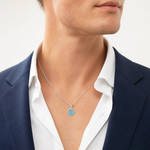 Sterling Silver Rhodium-plated Blue Inlay Created Opal Peace Sign Pendant - Model Shot