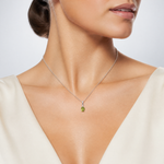 Sterling Silver Rhodium Plated Diamond and Peridot Oval Pendant - Model Shot