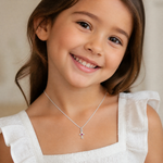 Sterling Silver RH-pltd Child's July Red Preciosca Crystal Cross Pendant - Model Shot