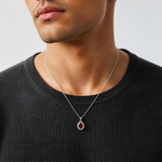 Sterling Silver Rhod-plated Red and White CZ Oval Pendant - Model Shot