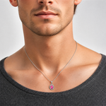 Sterling Silver Rhod-plated Pink and White CZ Oval Pendant - Model Shot