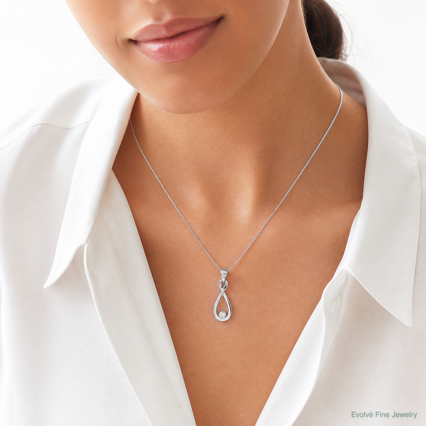 Sterling Silver Rhodium-plated w/CZ Pendant - Model Shot