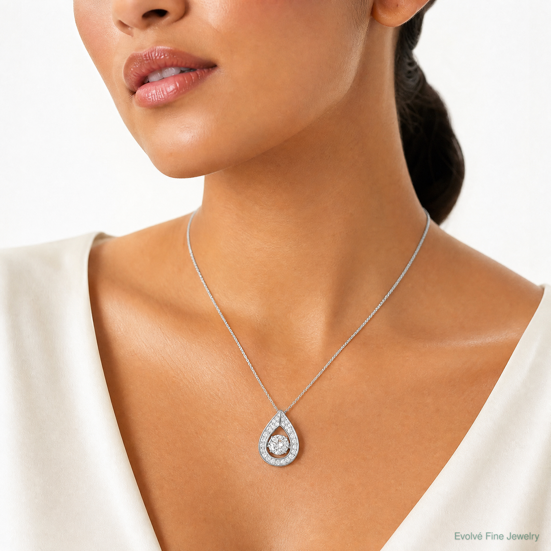 Sterling Silver Platinum-plated Vibrant CZ Pendant - Model Shot