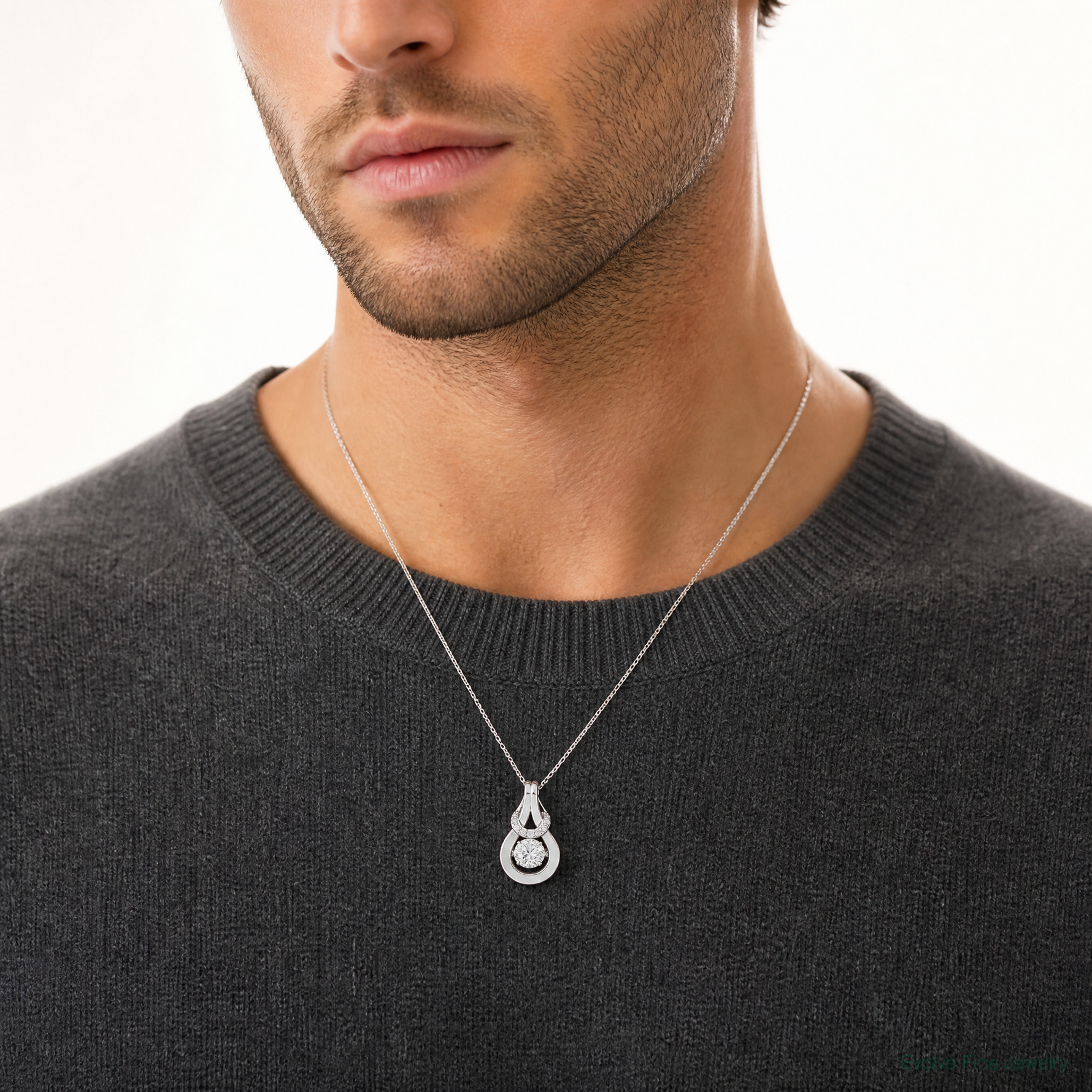 Sterling Silver Platinum-plated Vibrant CZ Knot Pendant - Model Shot