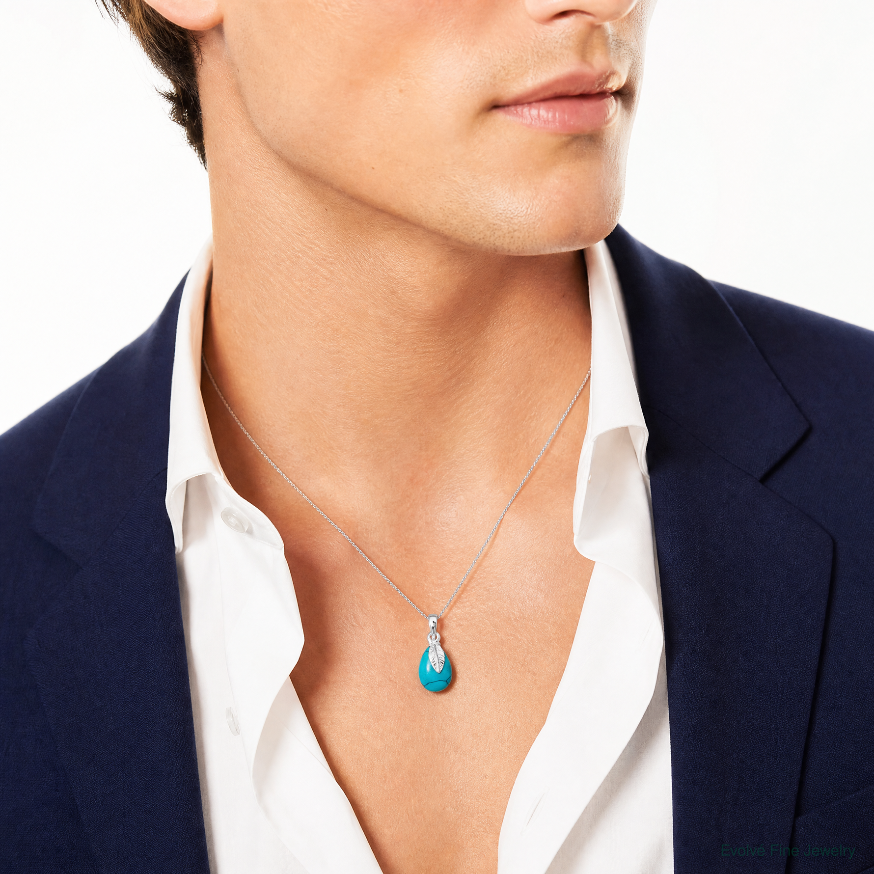Sterling Silver Polished Lab Created Turquoise Pendant - Model Shot