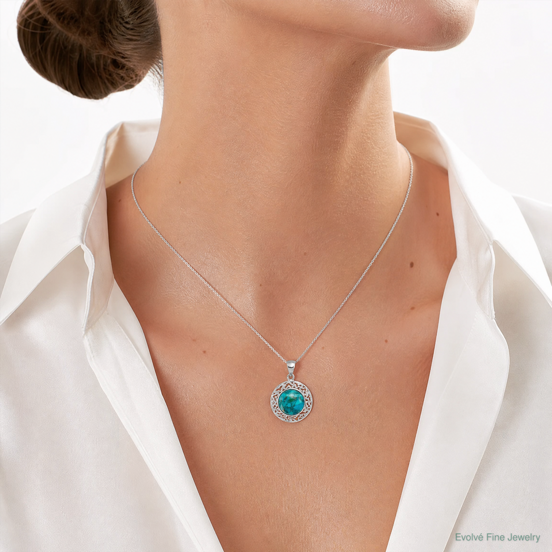 Sterling Silver Rhodium-plated w/Reconstituted Turquoise Pendant - Model Shot