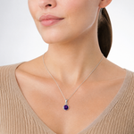 Sterling Silver Rhodium-plated Polished Amethyst Round Pendant - Model Shot