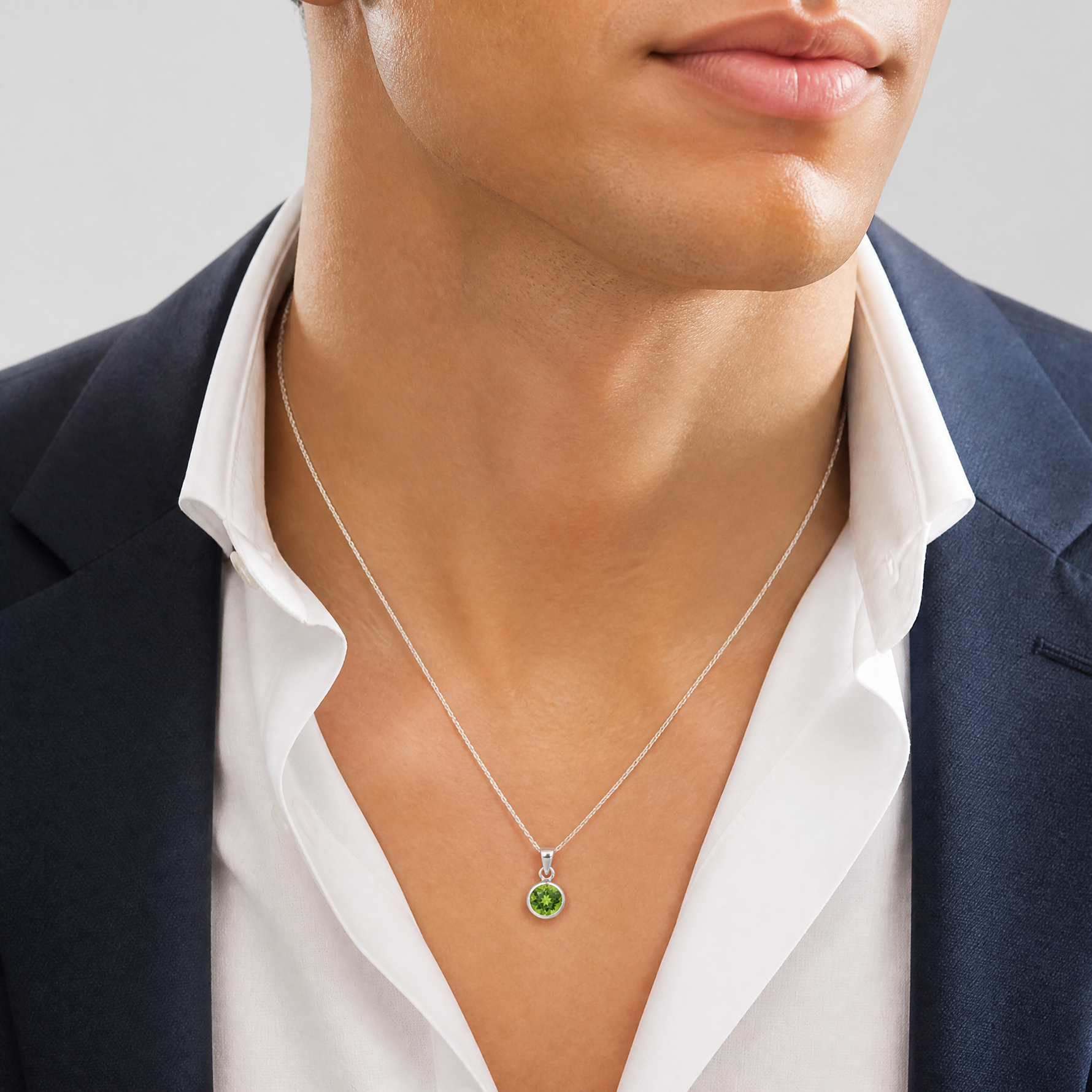 Sterling Silver Rhodium-plated Polished Peridot Round Pendant - Model Shot