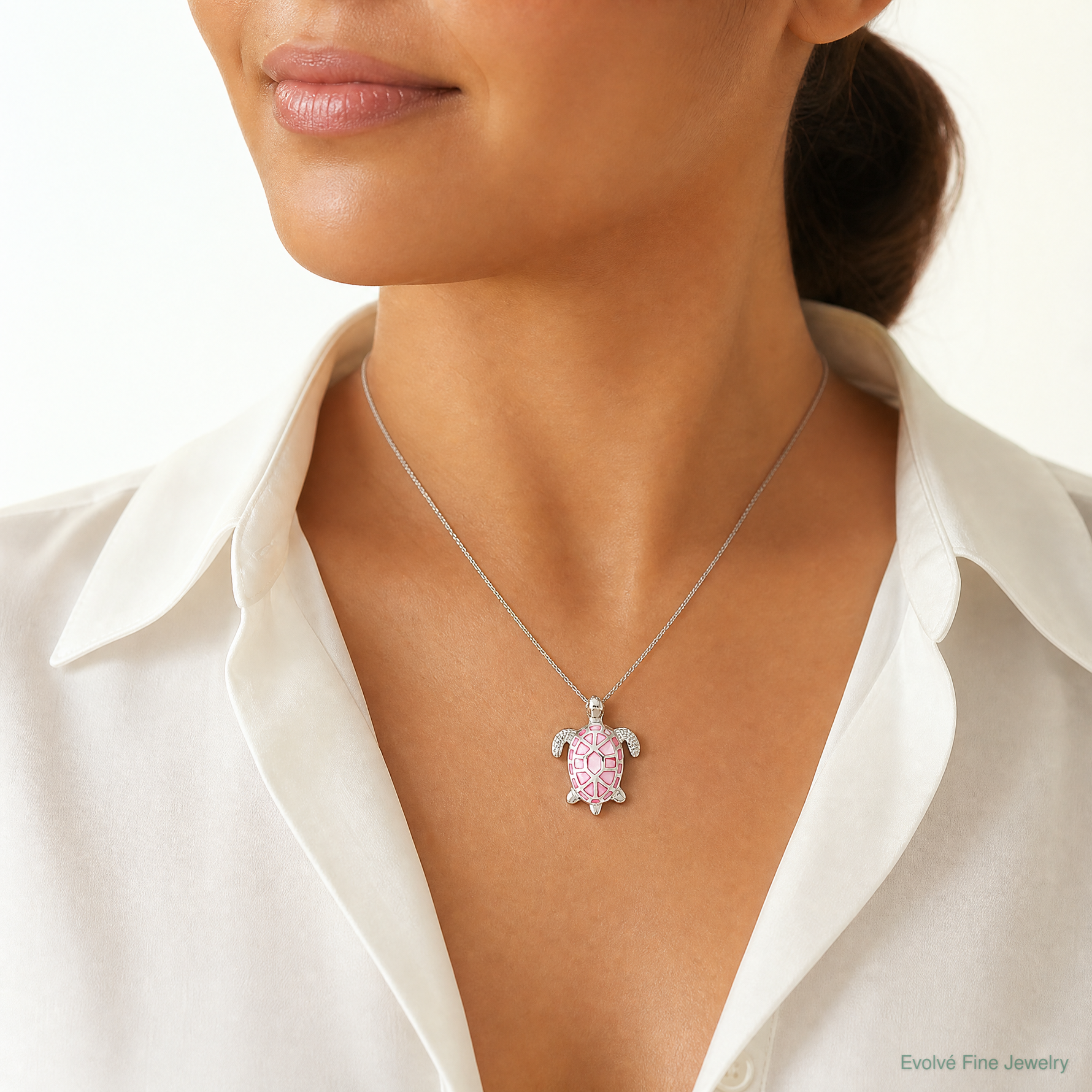 Sterling Silver Pink Mother of Pearl Turtle Slide - Model Shot