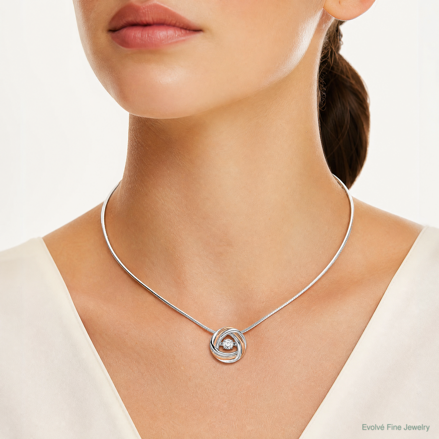 Sterling Silver Platium-plated Rose-tone Vibrant CZ Chain Slide - Model Shot