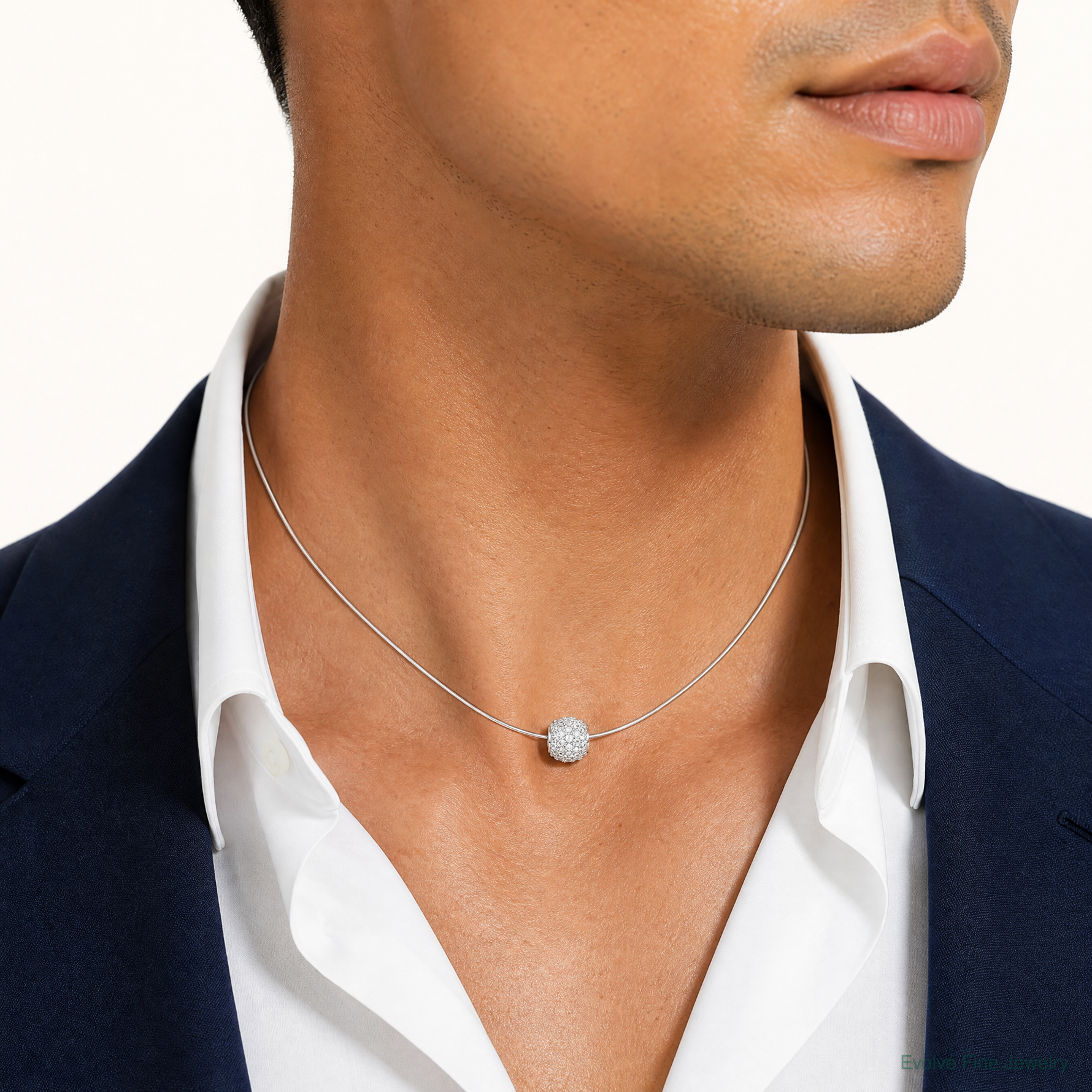 Sterling Silver Rhodium-plated CZ Bead Pendant - Model Shot