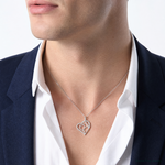 Sterling Silver Rhodium-plated CZ Heart with Cat Silhouette Pendant - Model Shot