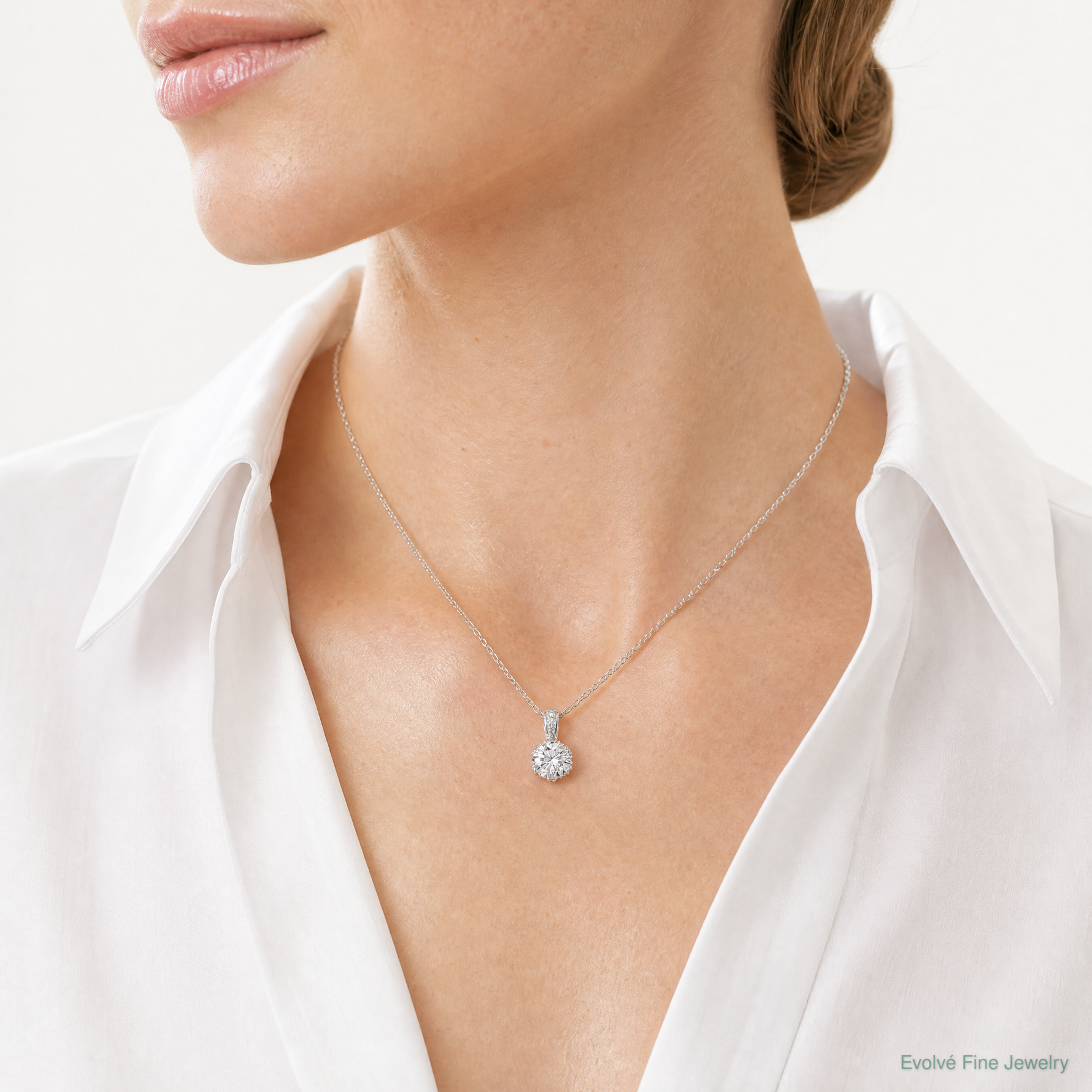 Sterling Silver Rhodium-plated CZ Pendant - Model Shot