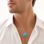 Sterling Silver Rhodium-plated Created Opal Inlay Paw Print Chain Slide - Model Shot